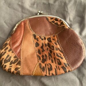 Vintage oversize patch, leather animal print coin purse